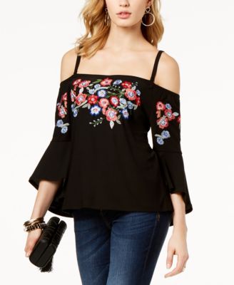 I.N.C. Embroidered Cold-Shoulder Top, Created for Macy's