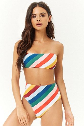 Forever21 Multicolor Striped High-Waisted Bikini Bottoms-