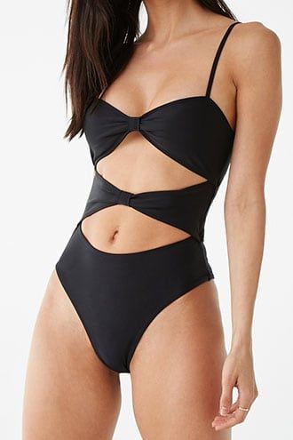 Forever21 Cutout One-piece Swimsuit-Forever 21 Black Cut out Swimsuit, One-piece, Trendy Stylish Swimsuit